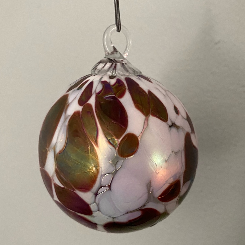 Hand Blown Art Glass Ornament Gazing Ball Iridescent Opal Pearl Oil Slick Purple